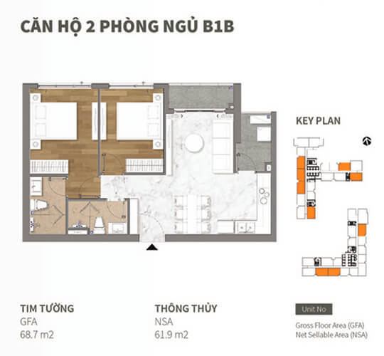 Cho thuê căn 2PN Happy One Central thiết kế trẻ trung hiện đại