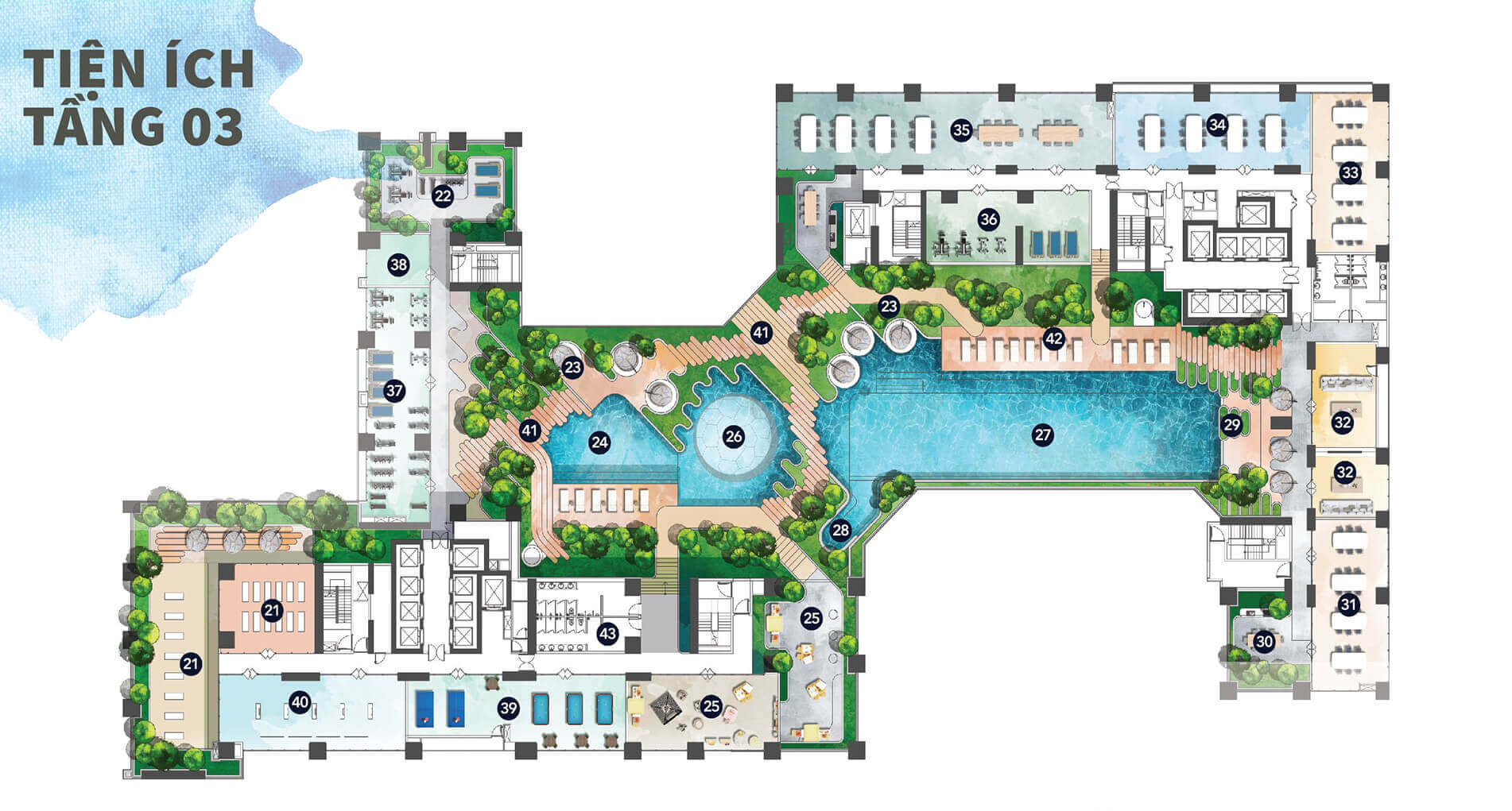 mặt bằng tiện ích tầng 3 dự án happy one central