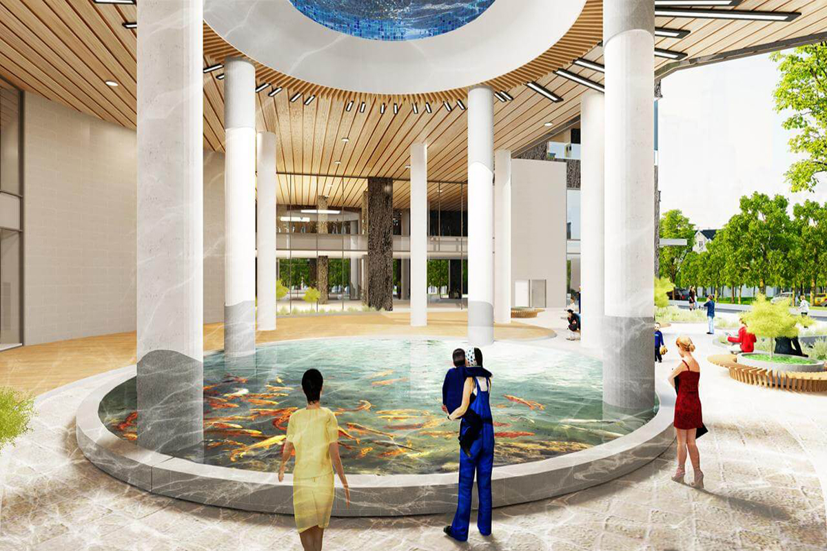 Sảnh đón thác nước happy one thạnh lộc