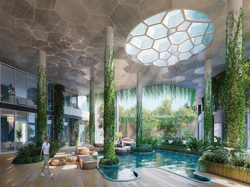 Sảnh shophouse và hồ cá cảnh happy one central Sảnh shophouse và Hồ cá cảnh happy one central