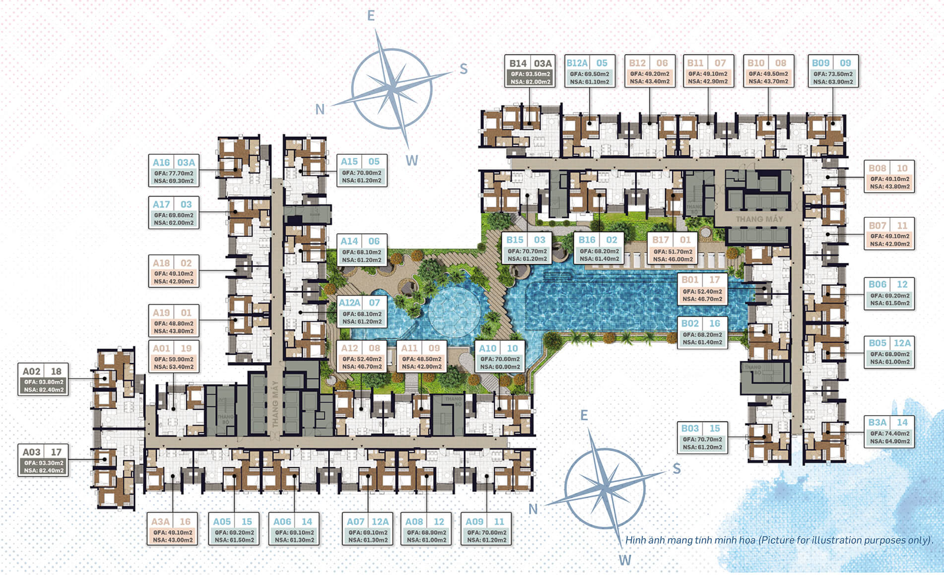 Thiết kế mặt bằng tầng 10 đến tầng 19 và tầng 21 đến 39 dự án Happy One Central